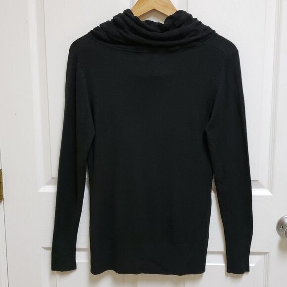 Cyrus Sweater Womens L Black Lyocell Silk Textured Stretch Knit Cowl Witchy Boho - Picture 9 of 9